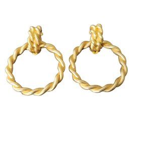 Vintage Gold Tone Hoop Door Knocker Clip Earrings 1.5"